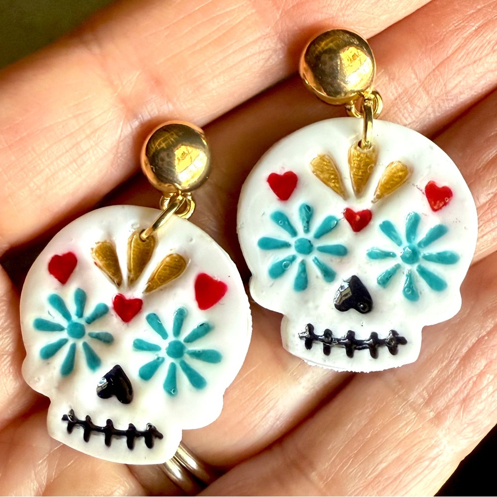 Handmade sugar skull earrings